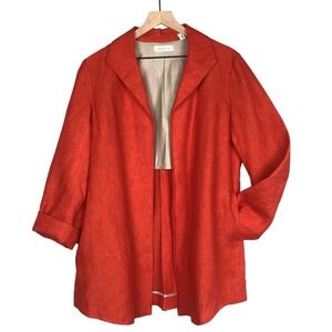 COLDWATER CREEK 100% Linen Open Jacket Size 14 Red‎ Orange Swing Lagenlook NICE